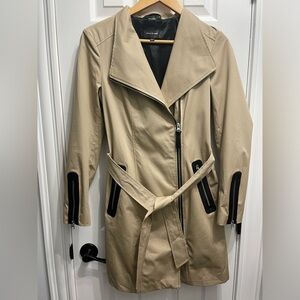 Mackage Estela Belted Asymmetrical Zip Women’s Trench Coat Sand Leather Size XS